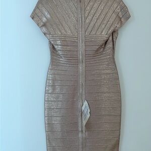Herve Leger Metallic Gold Backless Dress